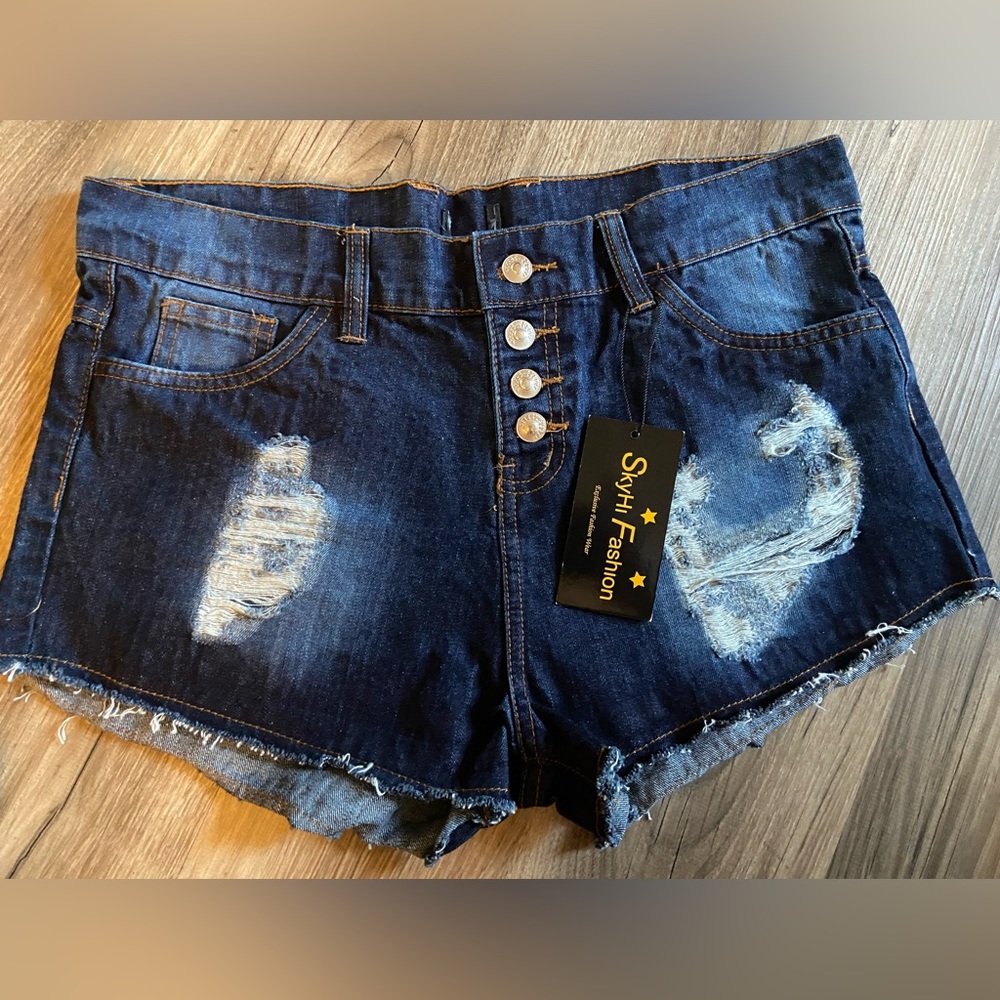 Sky-Hi Fashion Blue distressed jean shorts